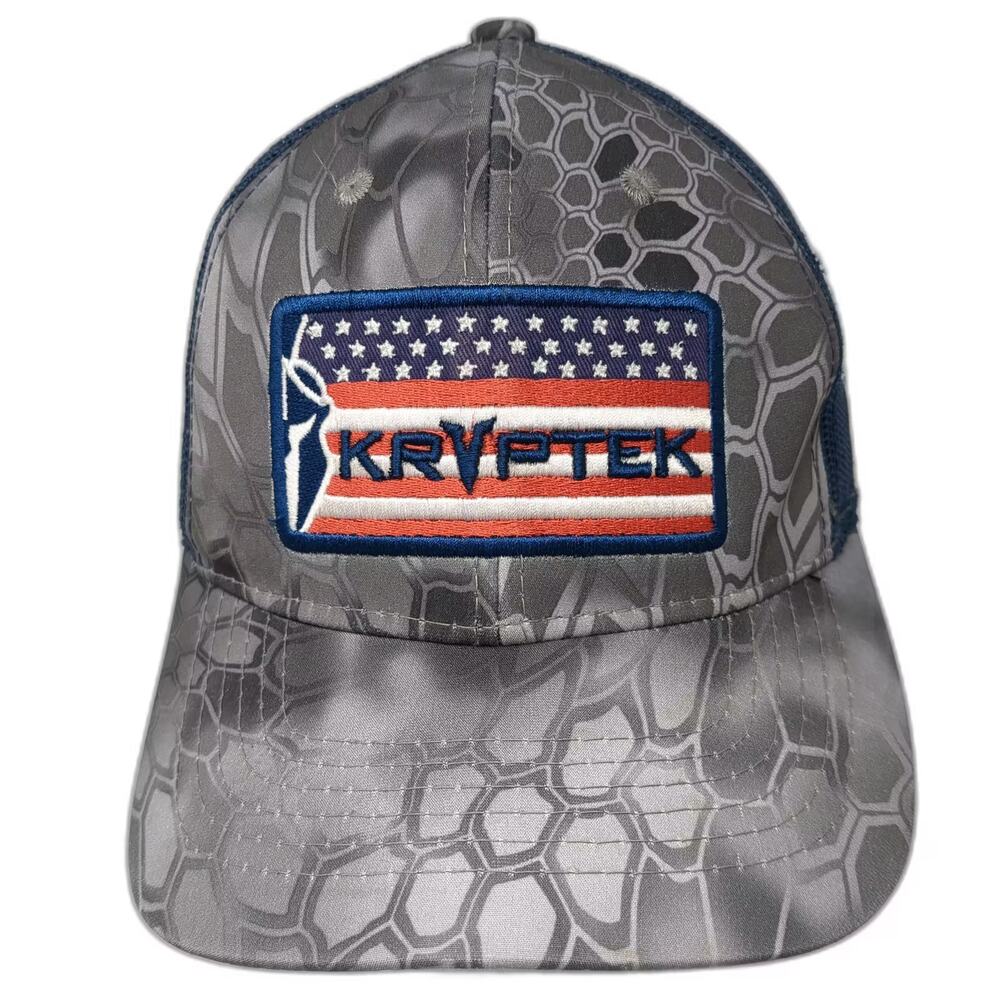 Kryptek Trucker Hat Gray Blue OS Camouflage American Flag Patch Snapback